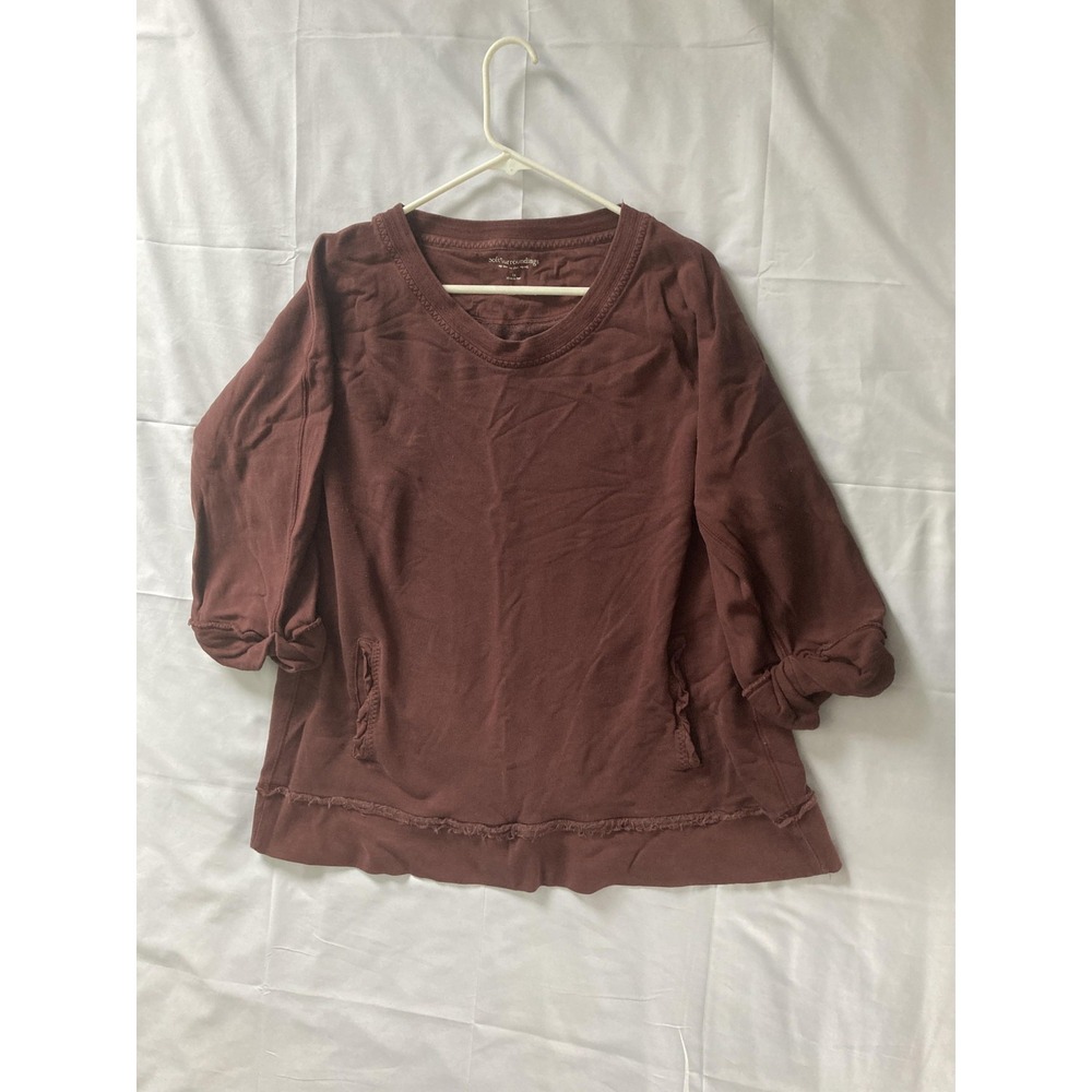Soft Surroundings Women 1X Scoop Neck Tunic Top Pocket 3/4 Sleeve Raw Seam Boho - Picture 5 of 12